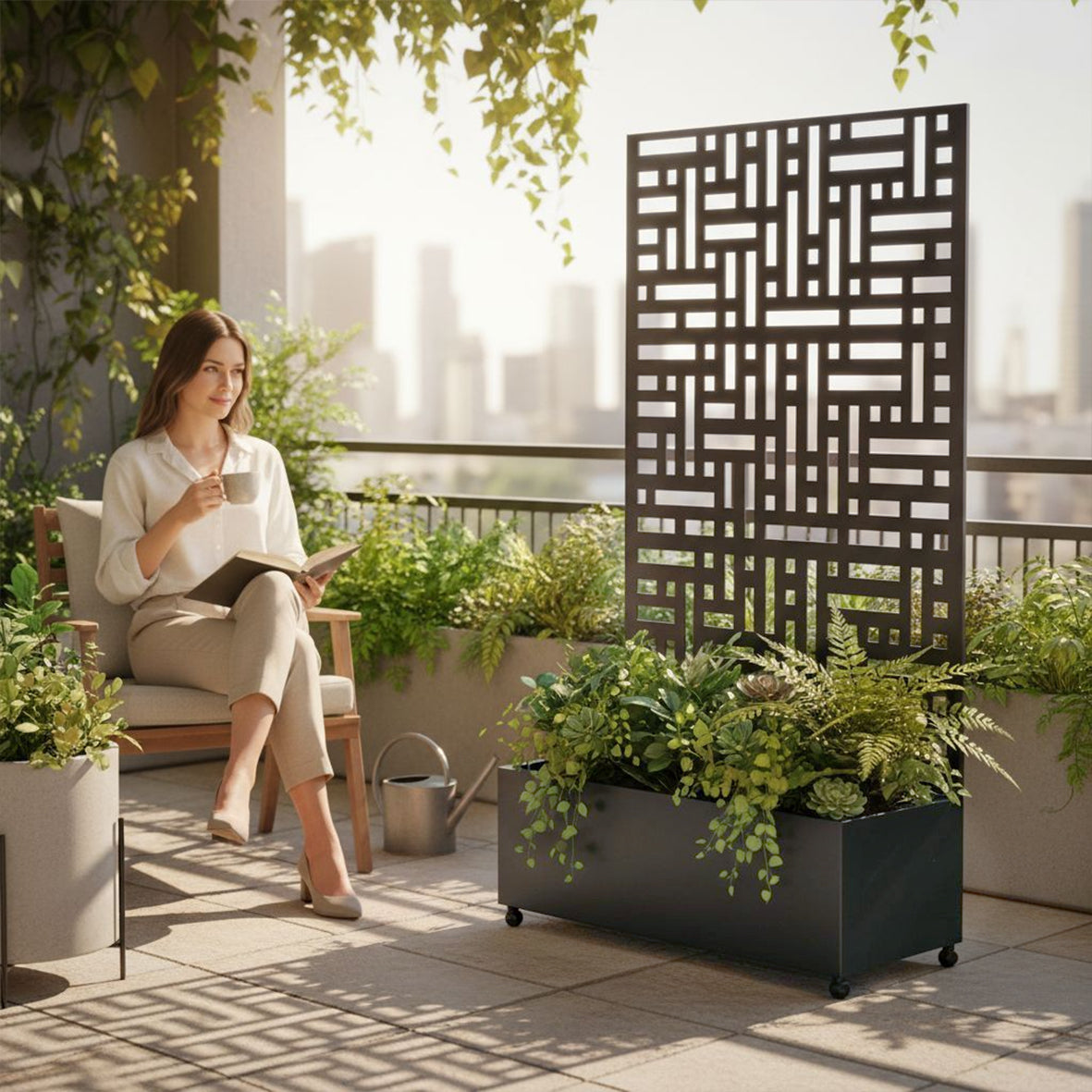 Metal Indoor/Outdoor Privacy Screen with Plant Pot - 90cm x 180cm