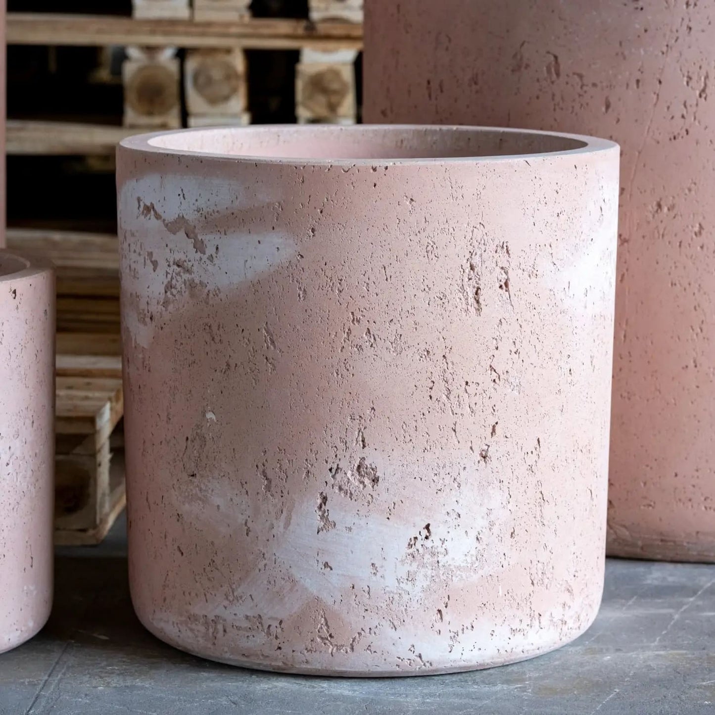 Aurella | Blushstone – 30cm Medium Concrete Cylinder Planter – 13L Round Plant Pot-3