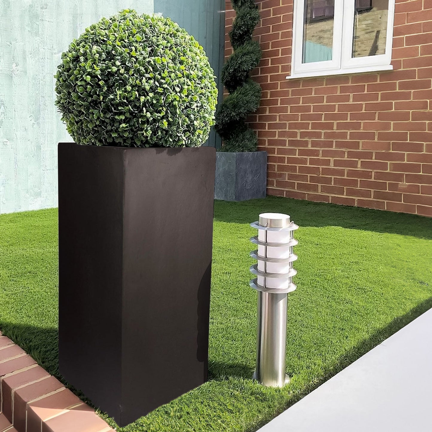 IDEALIST Lite Contemporary Faux Lead Light Concrete Garden Tall Square Planter, Outdoor Plant Pot H50 L21 W21 cm, 22L