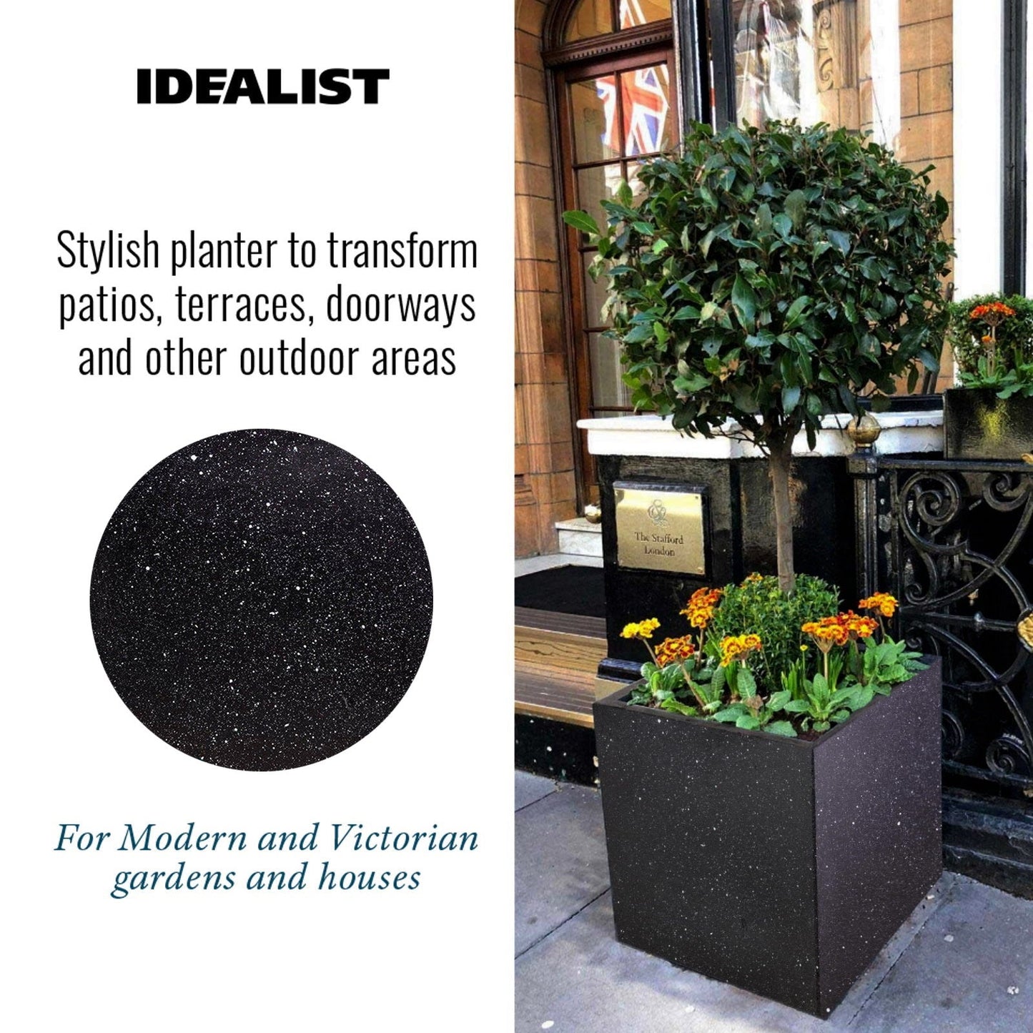 IDEALIST Lite Contemporary Flower Box Square Garden Planter, Light Concrete Outdoor Large Plant Pot H30 L30 W30 cm, 28L