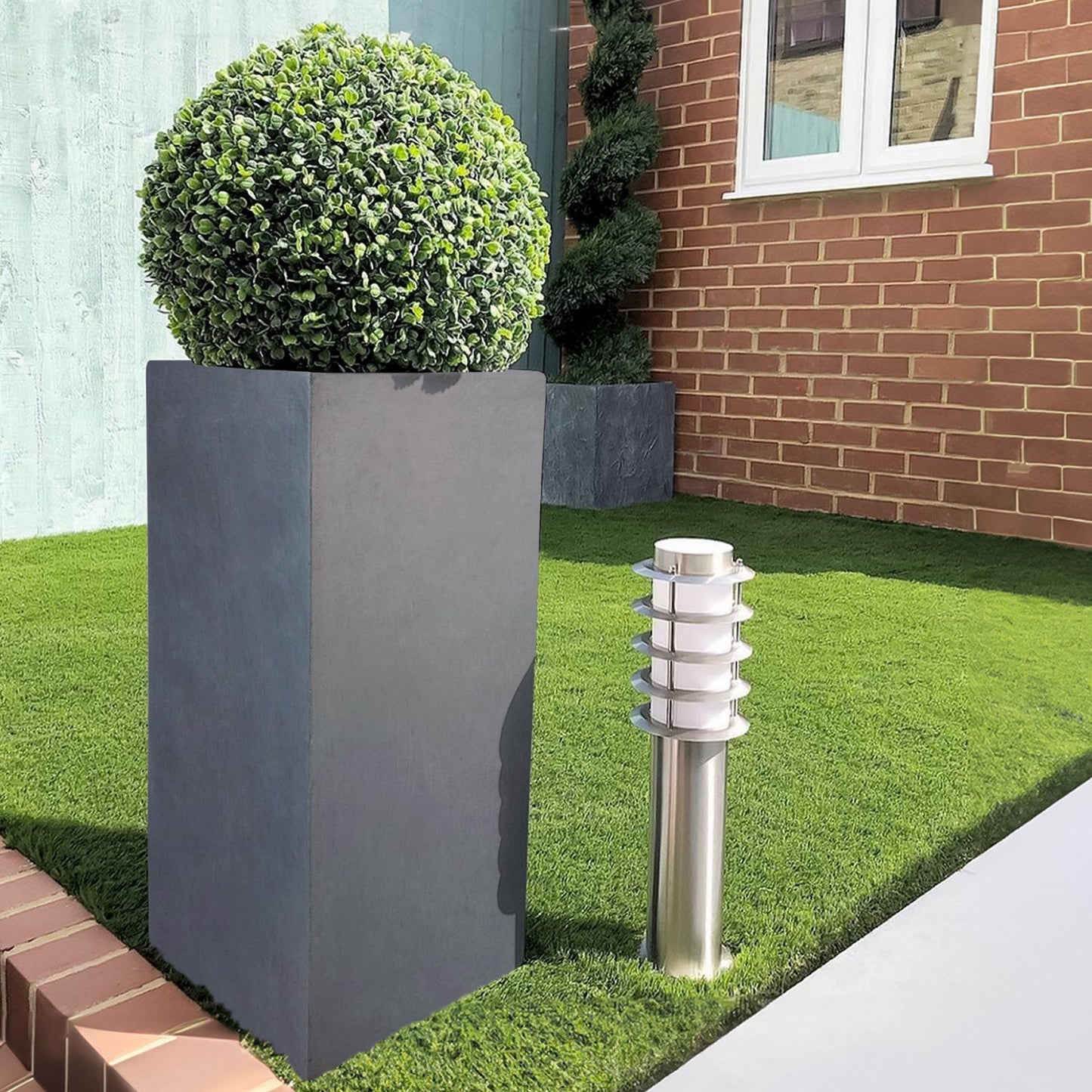 IDEALIST Lite Contemporary Faux Lead Light Concrete Garden Tall Square Planter, Outdoor Plant Pot H50 L21 W21 cm, 22L