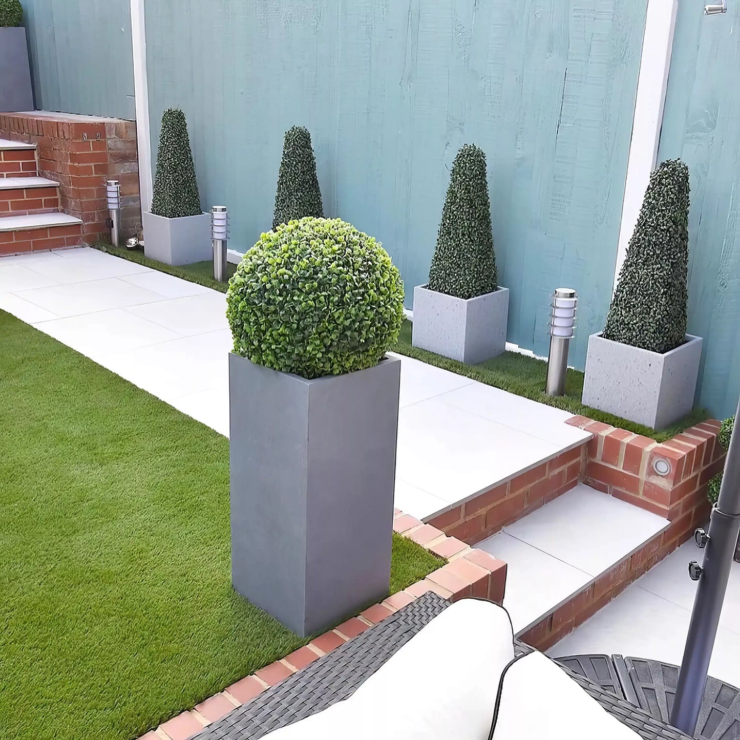 IDEALIST Lite Contemporary Faux Lead Light Concrete Garden Tall Square Planter, Outdoor Plant Pot H50 L21 W21 cm, 22L
