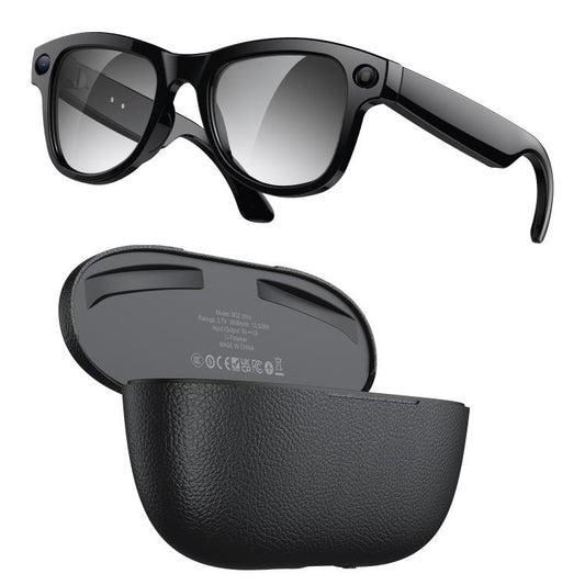 M02 Ultra 8MP Camera AI Smart Glasses Photochromic Lenses, with Black Charging Case, with Brown Charging Case