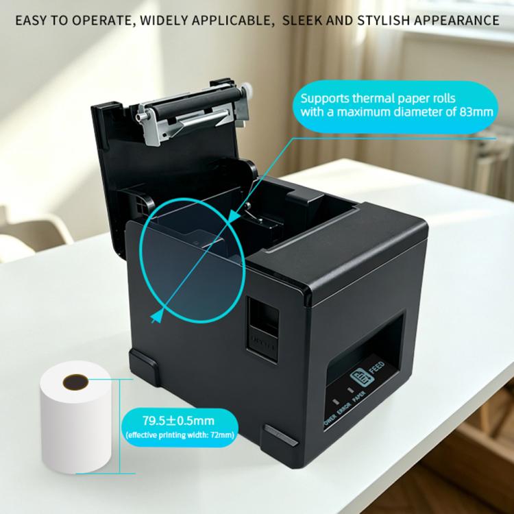 POS-8390 80mm Thermal Receipt Printer, US Plug, UK Plug, EU Plug, AU Plug