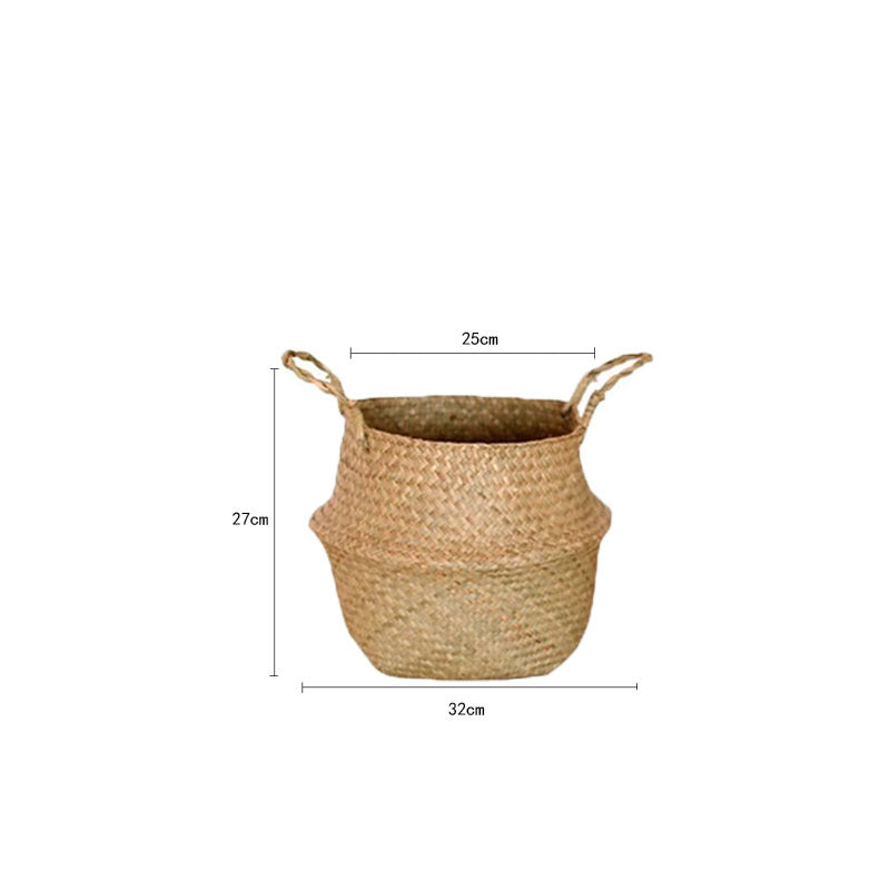 Scandinavian Style Wicker Handbasket Flower Pot Rattan Weave Plant Grass Woven Floor Folding Wicker Basket Weaving