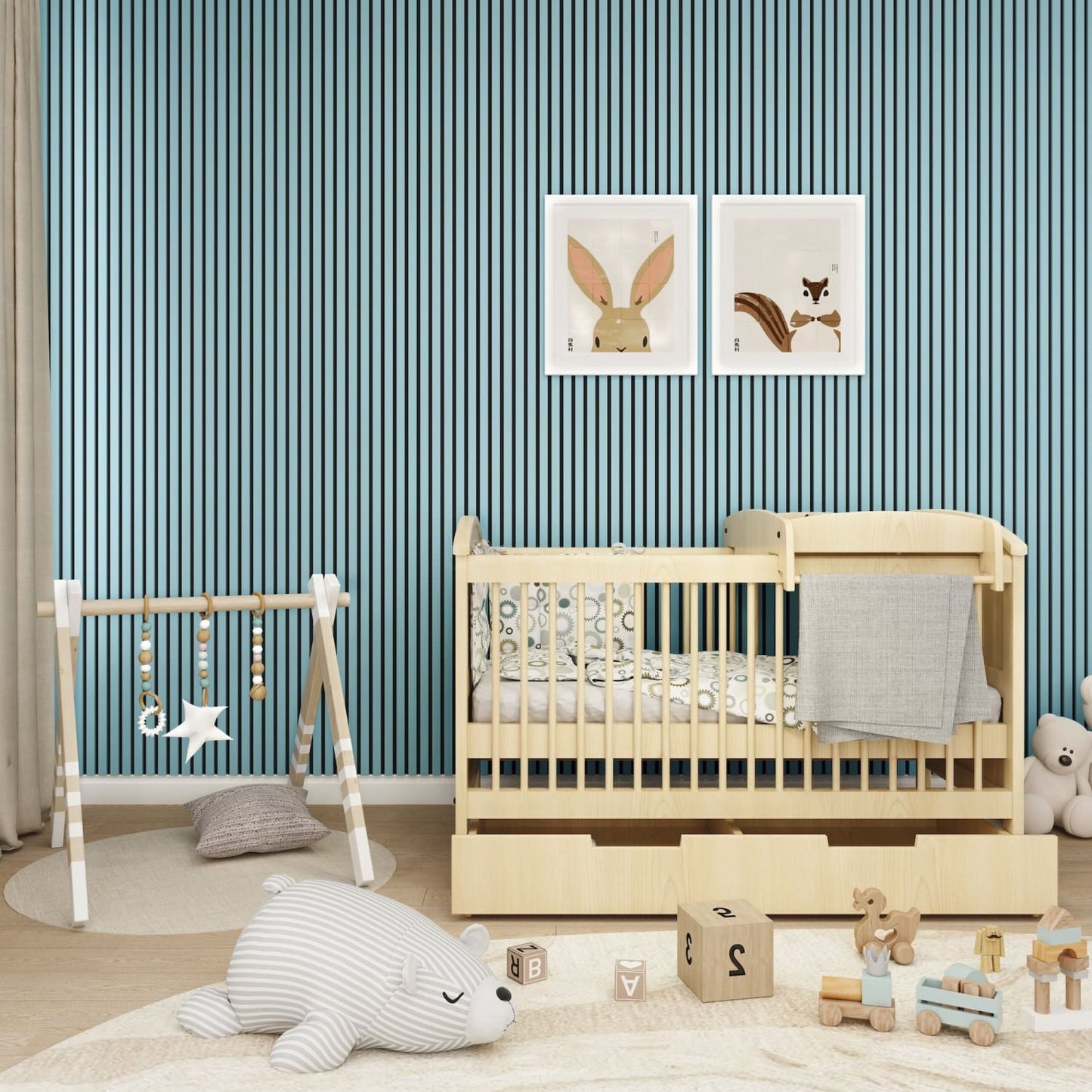 Acoustic Wall Panels in Baby Blue with Black Backing