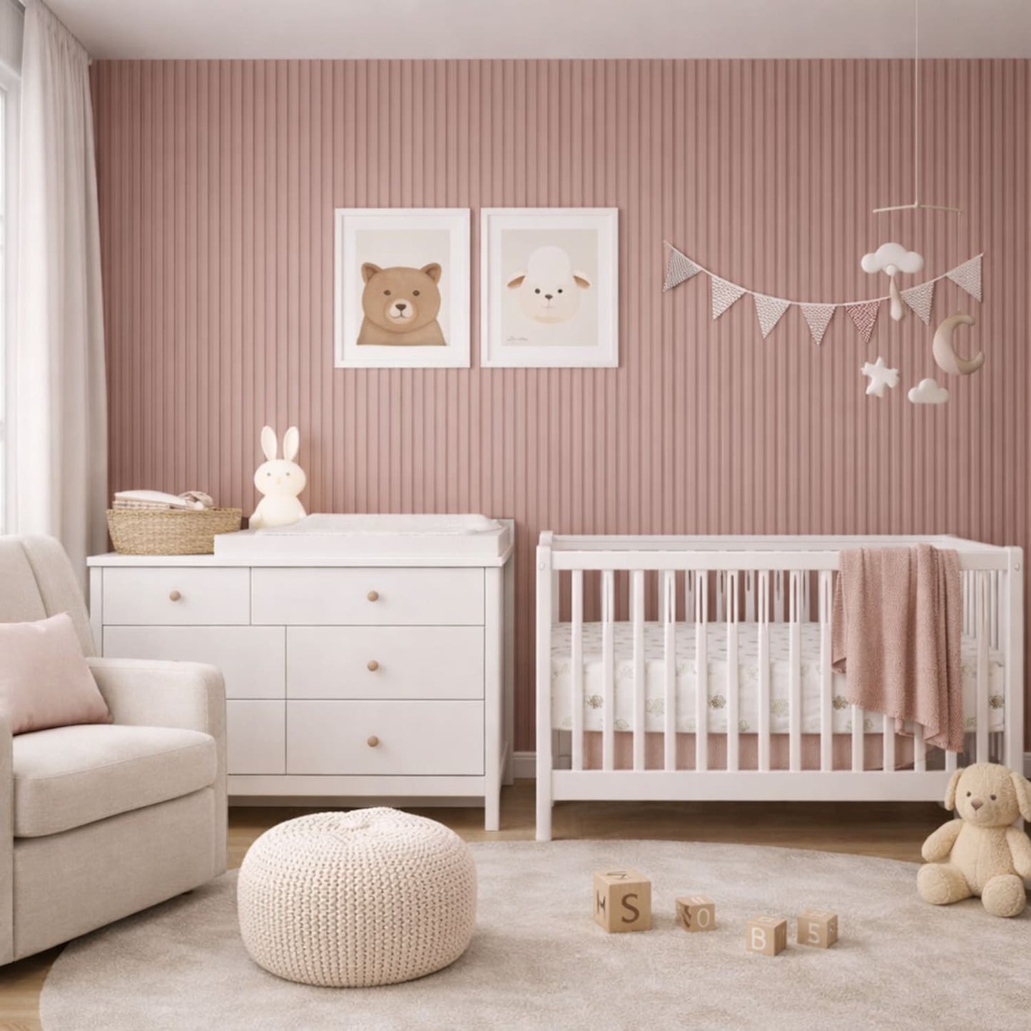 Acoustic Wall Panels in Dusky Pink with White Backing