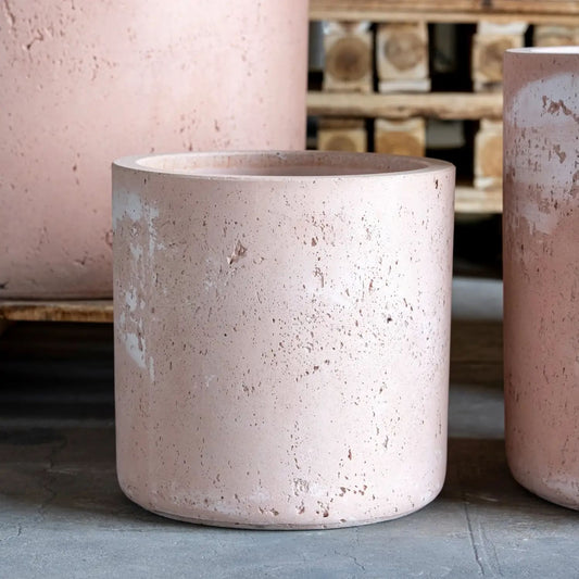 Aurella | Blushstone – 30cm Medium Concrete Cylinder Planter – 13L Round Plant Pot-0