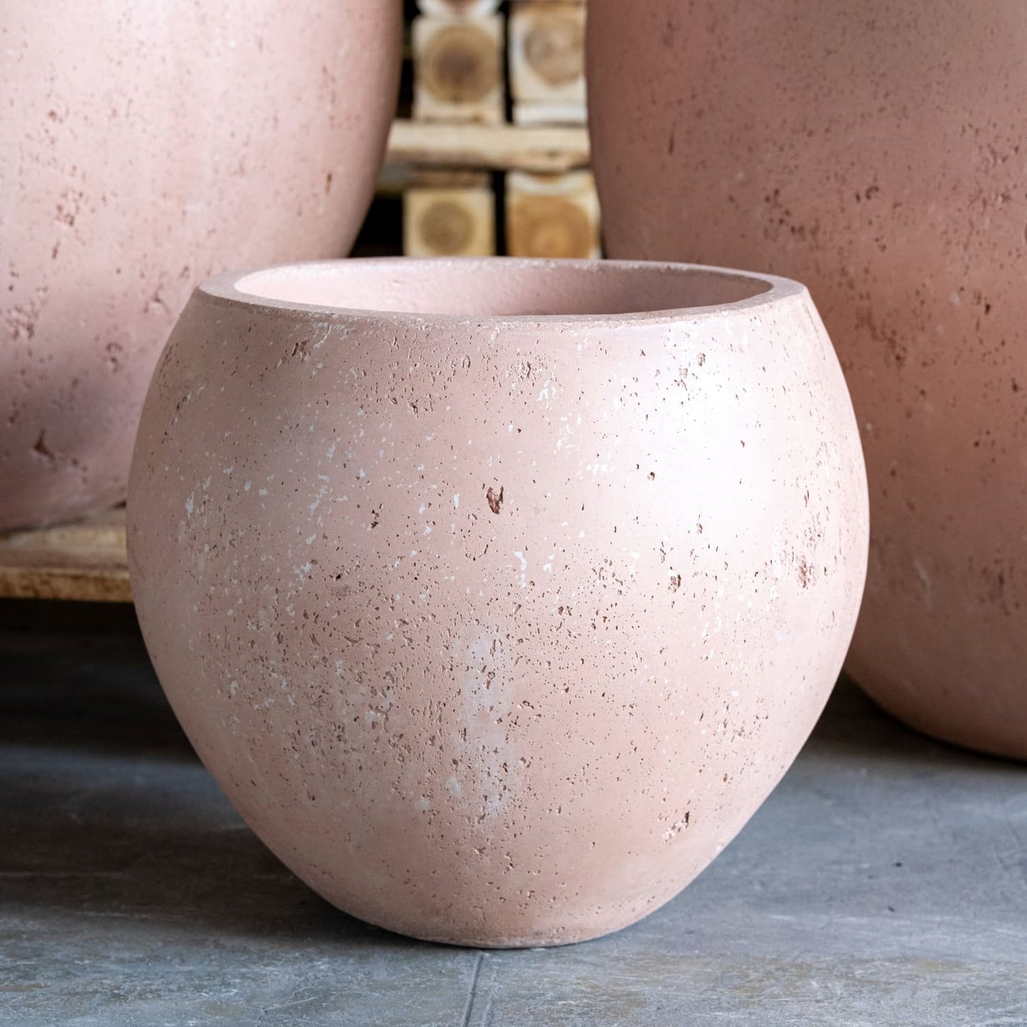 Orbello | Blushstone – 35cm Medium Concrete Sphere Planter – 25L Round Plant Pot-0